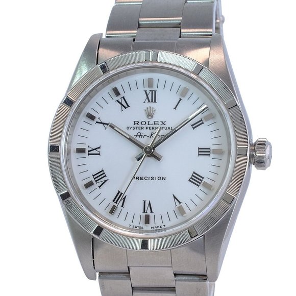 ROLEX AIRKING WHITE INDEX-ROMAN DIAL STEEL ENGINE TURNED OYSTER WATCH 34MM 14010 - Picture 1 of 11